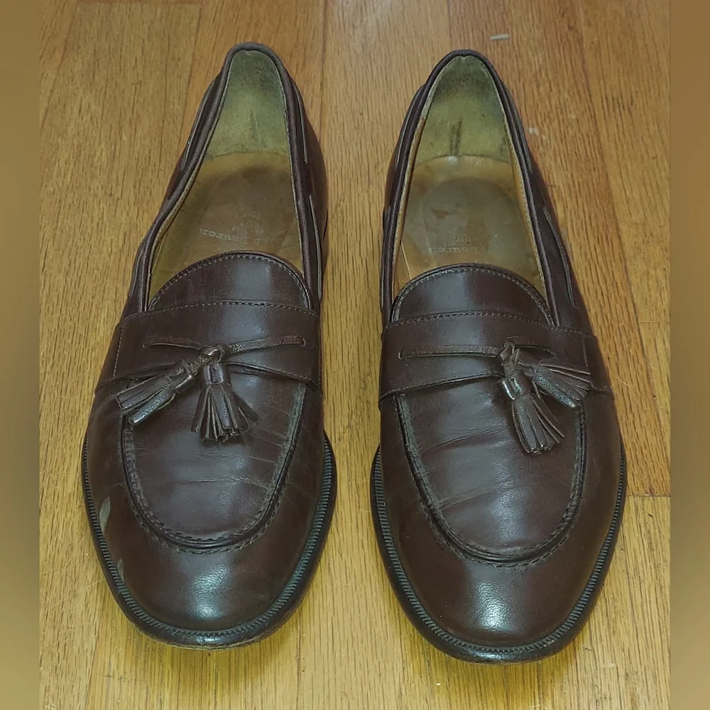 POLO RALPH LAUREN RLF 370 MEN'S BROWN LEATHER LOAFERS SIZE 10 D MADE IN ITALY